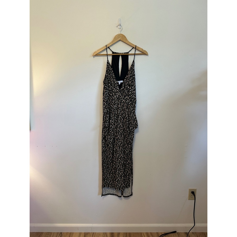 BCBGeneration Black Floral Racerback Midi Dress | Size Medium